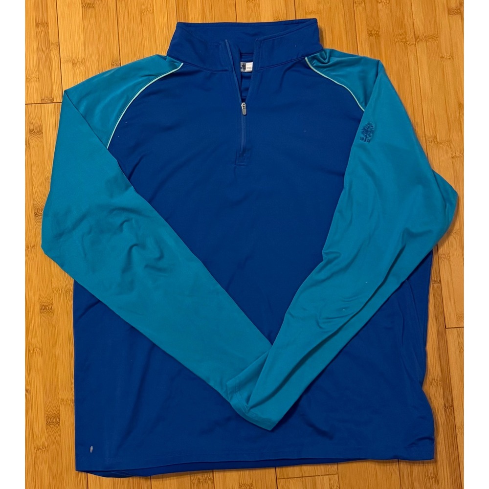 Peter Millar Mens Blue Colorblock Quarter Zip Performance Pullover Large 1912